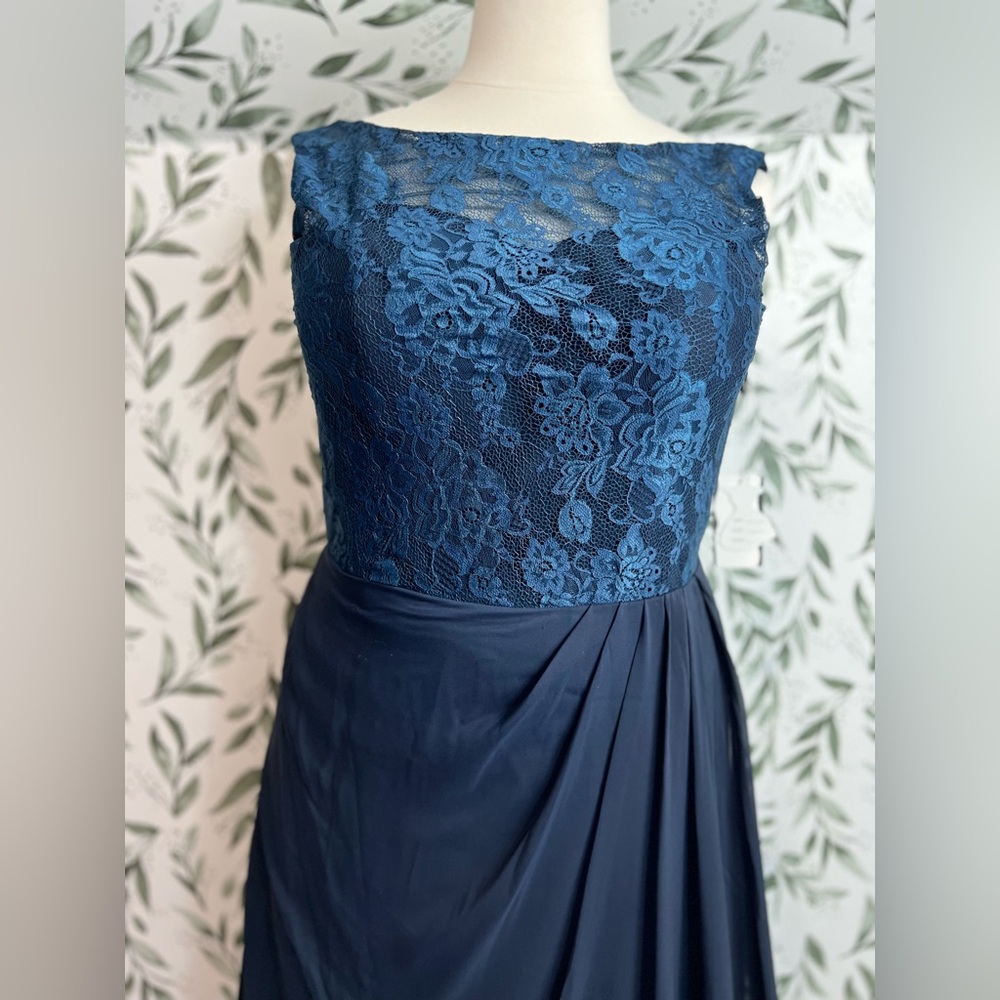 Elegant High Neck Lace Chiffon Bridesmaid WeddingGuest Evening Gown Sz XL NWT #7 - Picture 4 of 14